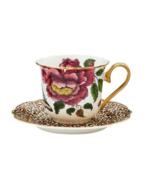 Spode Creatures Of Curiosity Çay Fincan+Tab Beyaz Leopar