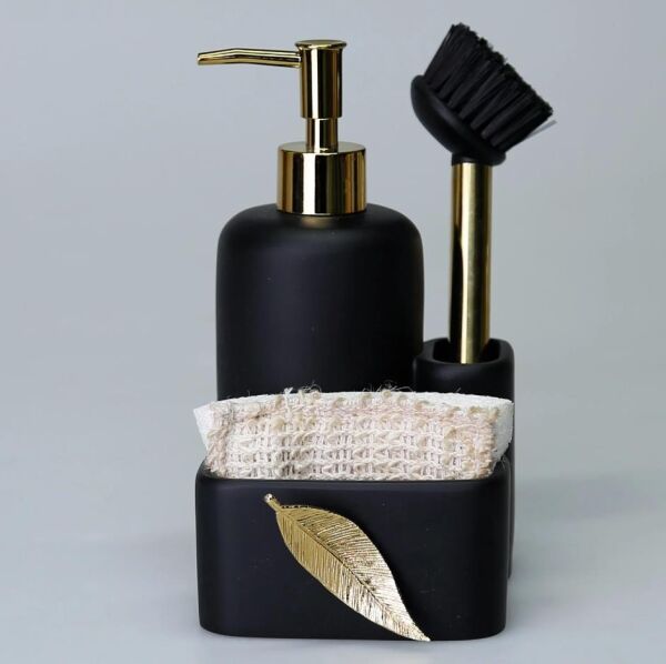 Selim Dekor Leaf Sıvılı Süngerlik Sıyah-Altın