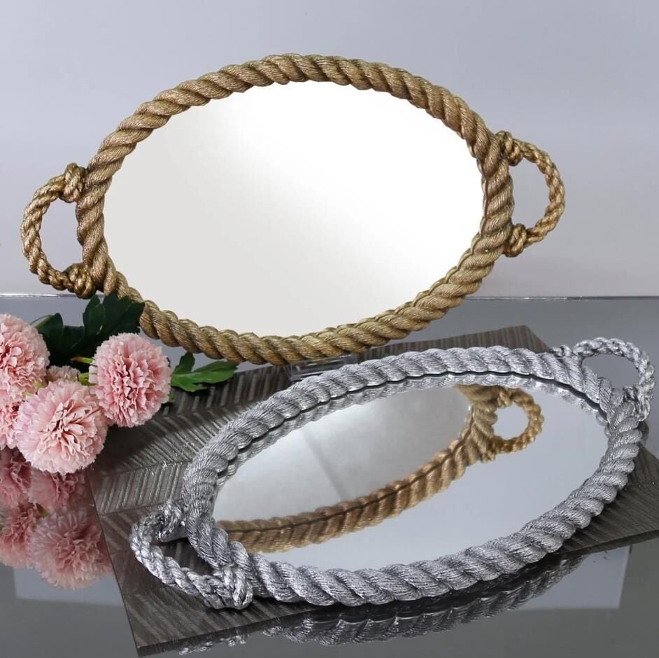 Selim Dekor Rope Aynalı Tepsi Gümüş