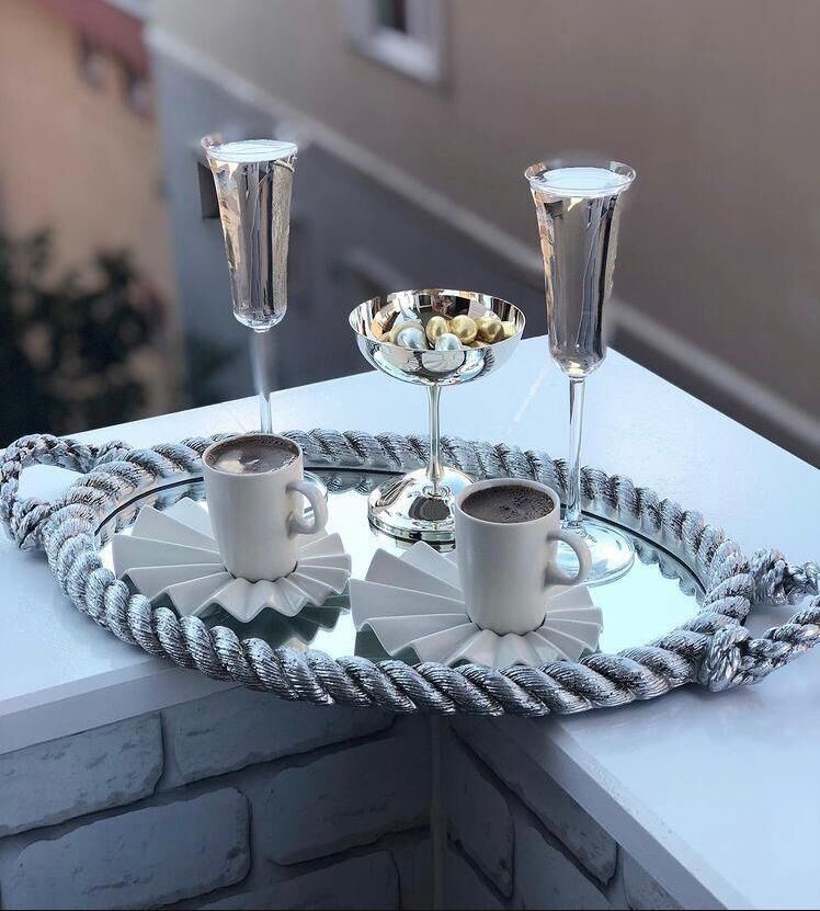 Selim Dekor Rope Aynalı Tepsi Gümüş