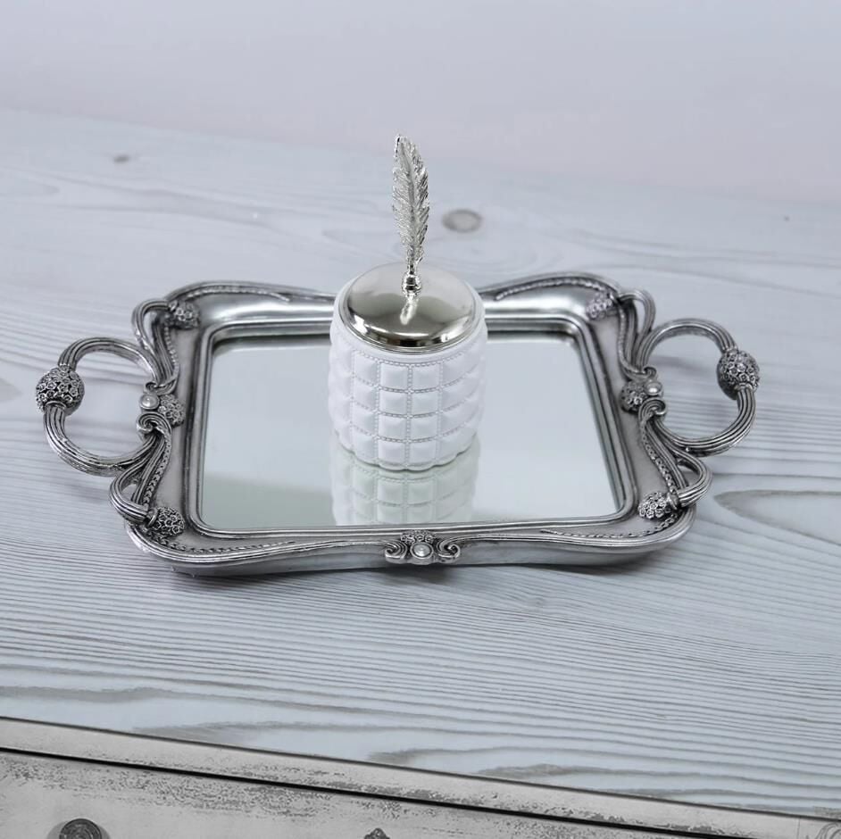 Selim Dekor Feryal Aynalı Tepsi Gümüş