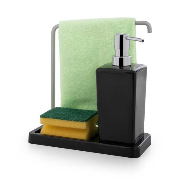 Primanova Luna Askılı Mutfak Sıvı Sabunluk Şeffaf Siyah