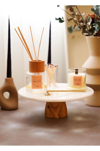 The Mia Marbre Mermer 25 cm Ahşap Ayaklı Beyaz Servis