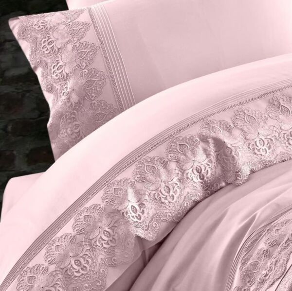 Nazik Home Valeria Dantelli Nevresim Takımı Ve Pike 7 Parça Seti Pudra CK