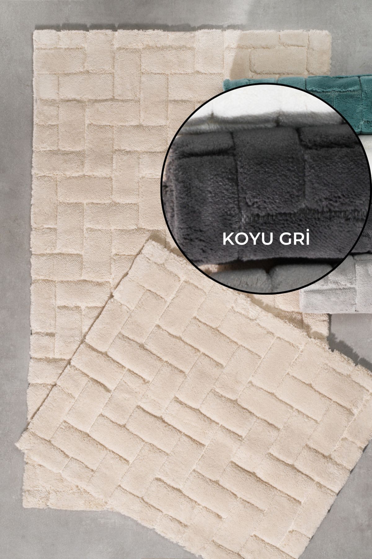 Zebra Casa Felica Pamuk Paspas Seti Koyu Gri