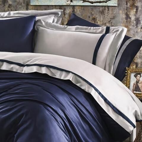 Nazik Home Elite Organik Pamuk Saten 6 Parça Nevresim Takımı Lacivert Çift Kişilik