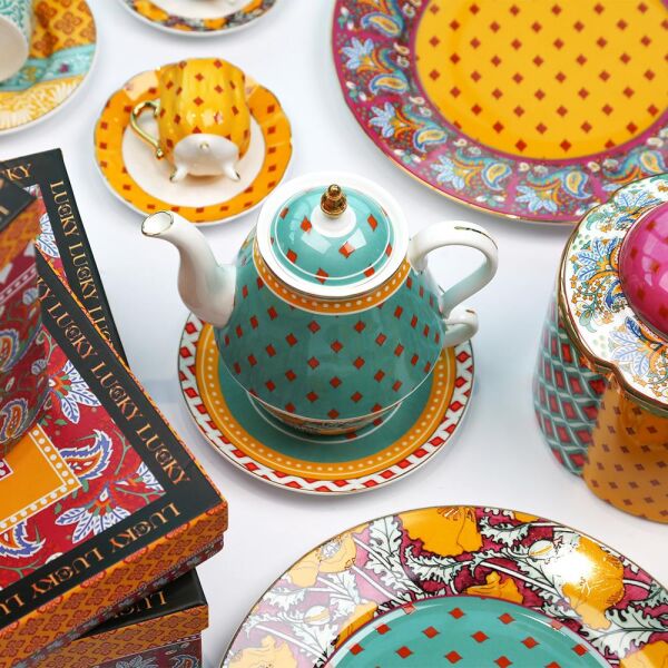 Lucky Art Eliana Bone Tek Kişilik Demlik&Fincan Seti