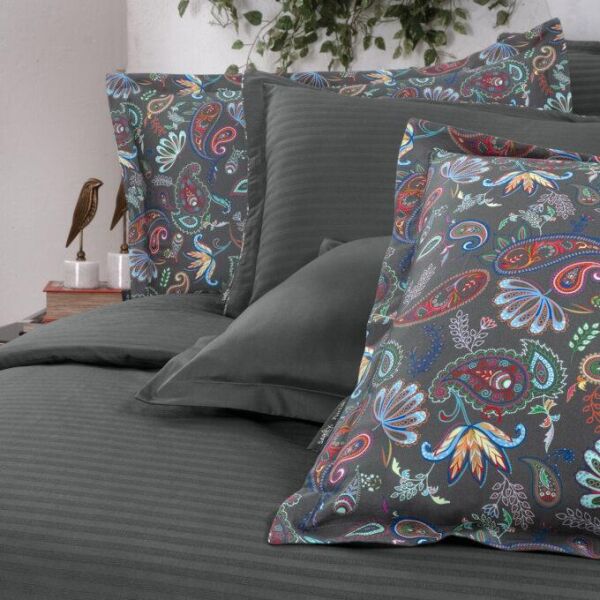 Sarev Tirol Saten Nevresim Takımı King Size 4 Yastık-Gri