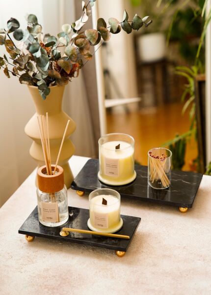 The Mia Marbre Mermer Boncuk Ayaklı Servis 25x12 cm Siyah