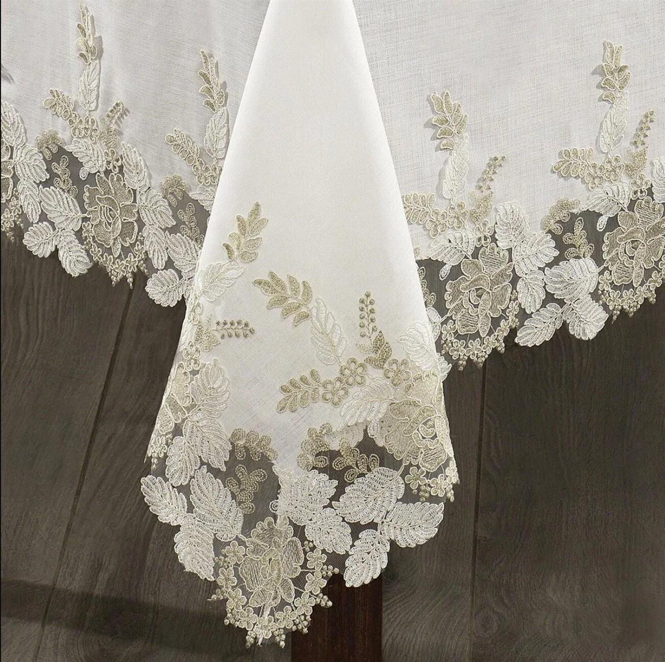 Nazik Home Floransa Dantelli Leke Tutmaz Masa Örtüsü Krem 160X260