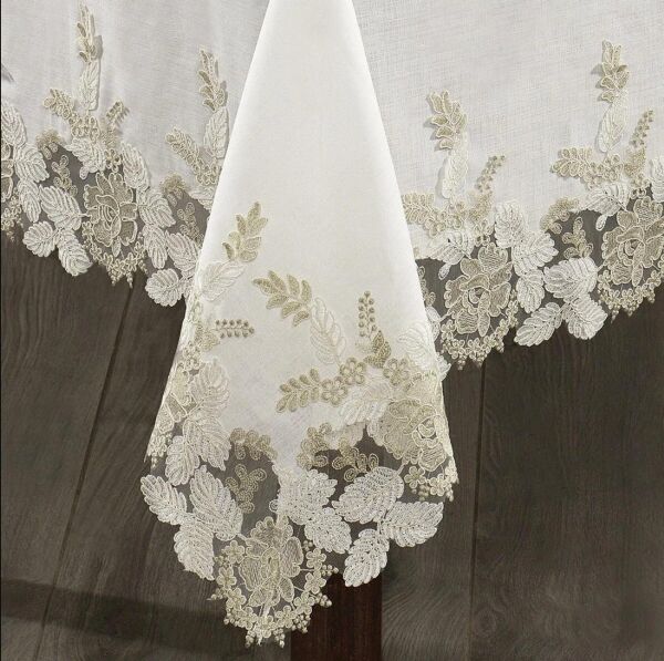 Nazik Home Floransa Dantelli Leke Tutmaz Masa Örtüsü Krem 160X260