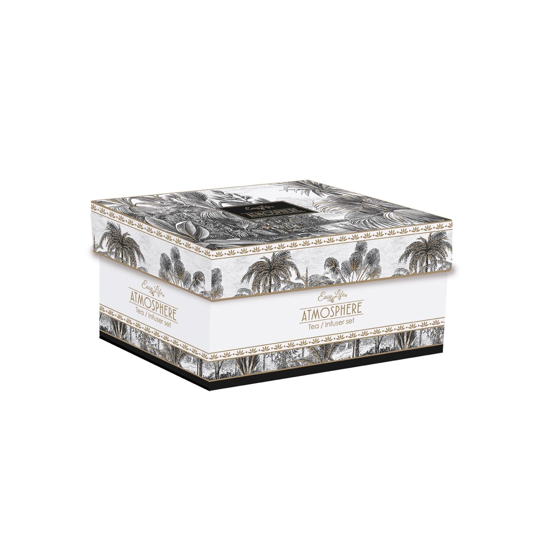 Easy Life Retro Jungle Porselen Çaydanlık 600 ml Metal Demlikli ve 2 Fincanlı 160ml