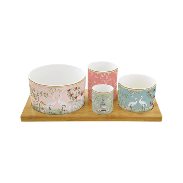 Easy Life Jardin de Reves 4'lü Meze Seti 11,5cm. 8cm. 6,5cm. 4,5cm. Bambu Tepsili 29 cm x 13 cm