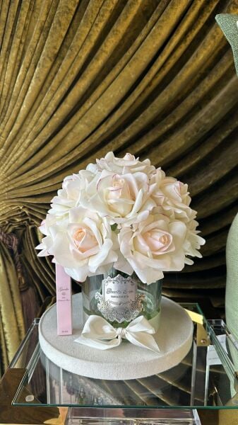 Guerlie&Co 13 Güllü Krem Pembe Geçişli Şeffaf Cam Gümüş Logo