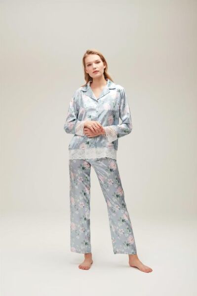 Nazik Home Liva Dantelli Pijama Takımı Açık Mavi S