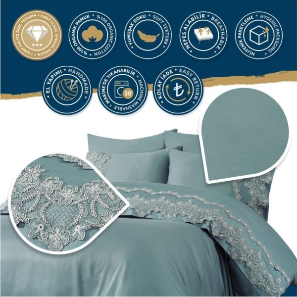 Nazik Home Elegance Dantelli Nevresim Takımı Mavi Çift Kişilik