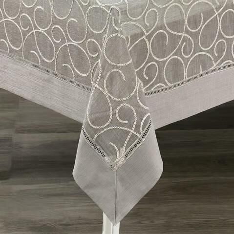 Nazik Home Glory Özel İşlemeli Keten Masa Örtüsü Gri 160X260