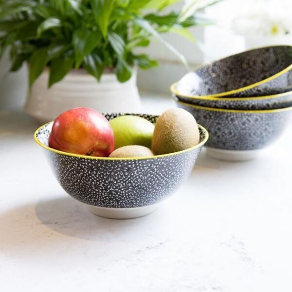 Mikasa Glazed Sırlı Seramik Kase Siyah Çiçek Desenli