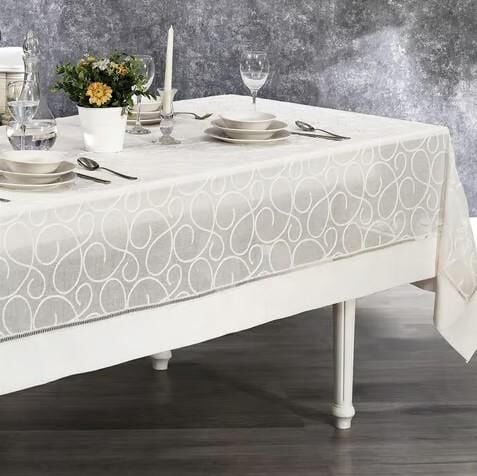Nazik Home Glory Özel İşlemeli Keten Masa Örtüsü Krem 160X260