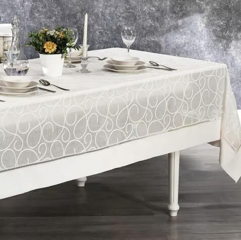 Nazik Home Glory Özel İşlemeli Keten Masa Örtüsü Krem 160X260