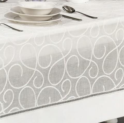 Nazik Home Glory Özel İşlemeli Keten Masa Örtüsü Krem 160X260