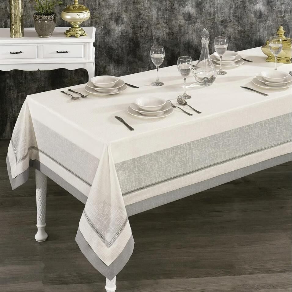 Nazik Home Latina Masa Örtüsü Krem / Gri 160X260