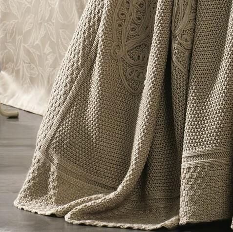 Nazik Home Alegra El Yapımı Triko Nakışlı Battaniye Bej Çift Kişilik