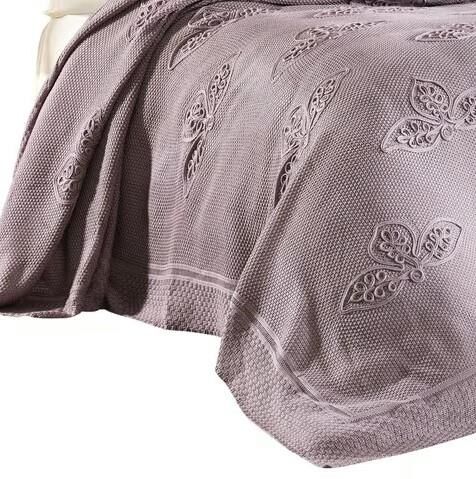 Nazik Home Alegra El Yapımı Triko Nakışlı Battaniye Lila Çift Kişilik