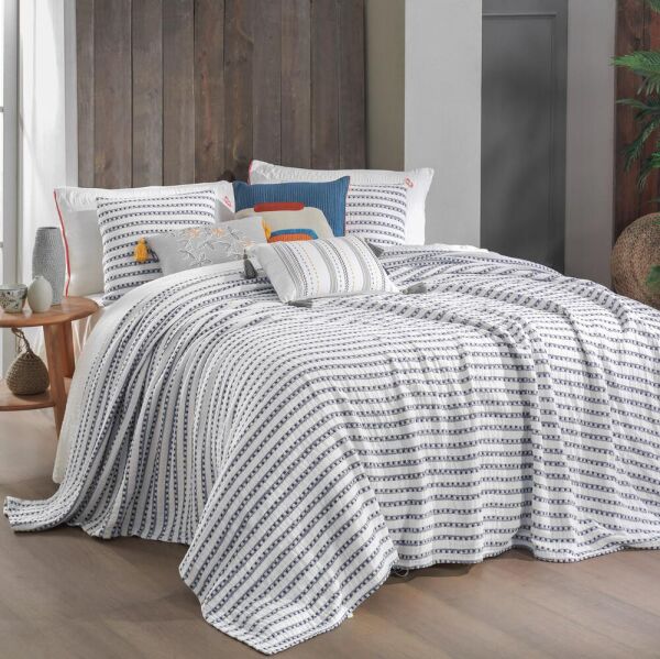 Sarev Flint Yatak Örtüsü Mavi