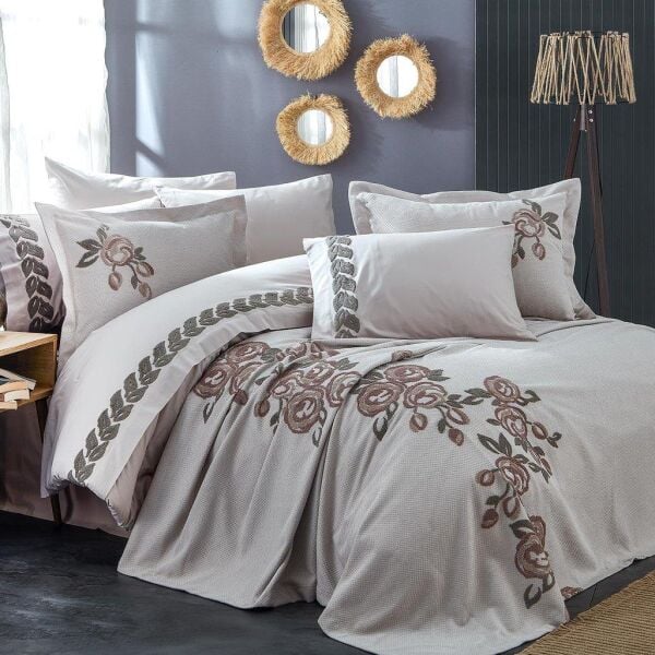 Nazik Home Oasis Nevresim-Pike Set Çift Kişilik-Vizon