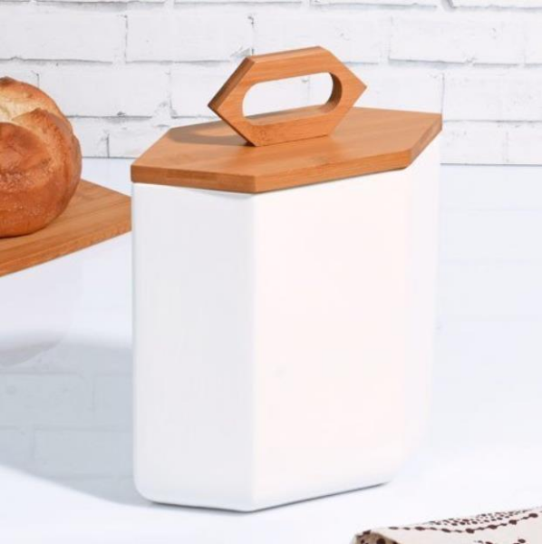 Kosova Pr-By364 Bambulu Porselen Büyük Saklama Kabı Köşeli