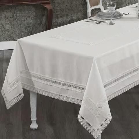 Nazik Home Elis Leke Tutmaz Özel Üretim Masa Örtüsü Krem 160X260