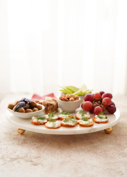 The Mia Marbre Mermer 25 cm Boncuk Ayaklı Beyaz Servis