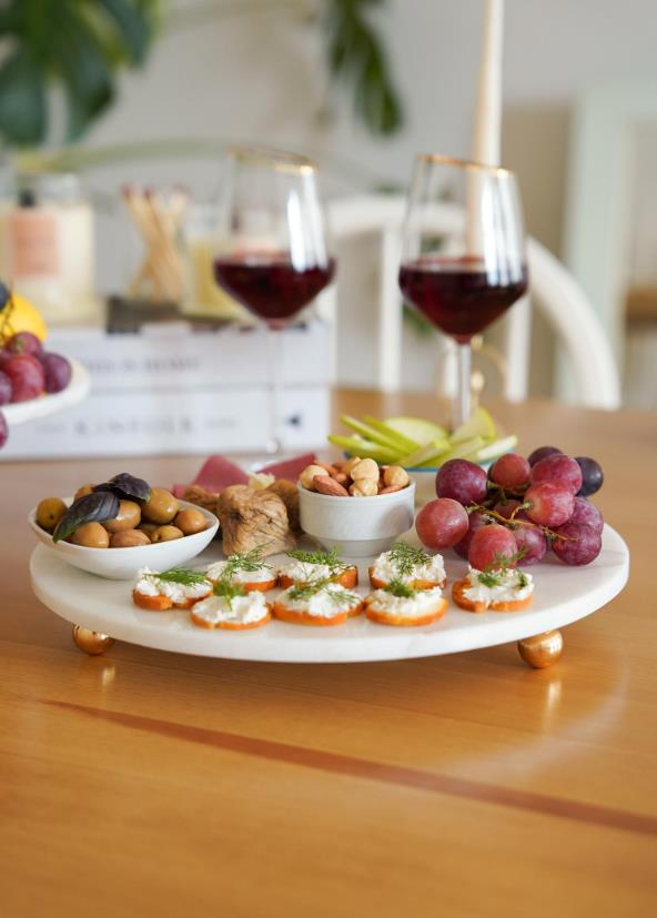 The Mia Marbre Mermer 25 cm Boncuk Ayaklı Beyaz Servis