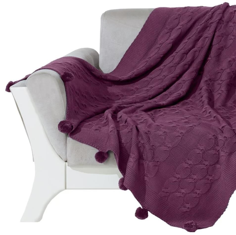 Nazik Home Ponponlu Dekoratif Bella TV Diz Battaniyesi Mürdüm 130X170