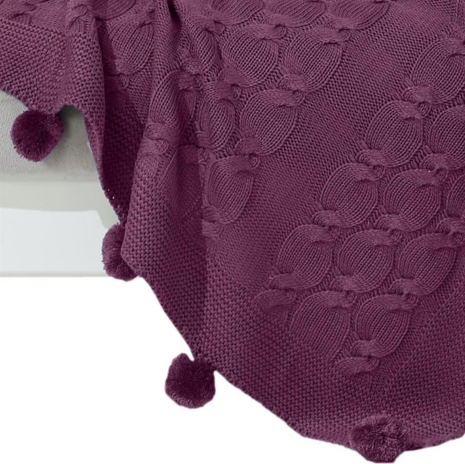 Nazik Home Ponponlu Dekoratif Bella TV Diz Battaniyesi Mürdüm 130X170