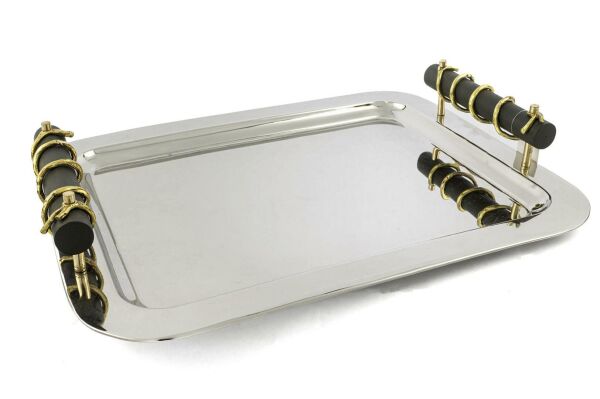 Mikasa Moor Branch Ahşap Kulplu Metal Tepsi 44x34x7cm