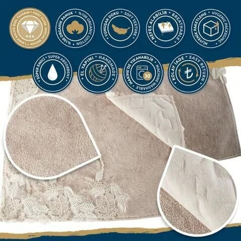 Nazik Home Floransa Dantelli İkili Banyo Paspas Seti Bej 60X100