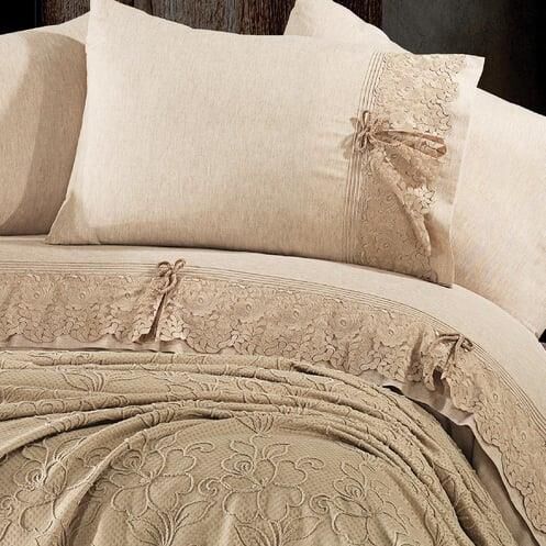 Nazik Home Rosella Nevresim Pike Set-Bej