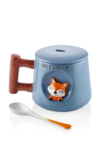 The Mia Tilki Kapaklı ve Kaşıklı Kupa 370 ml