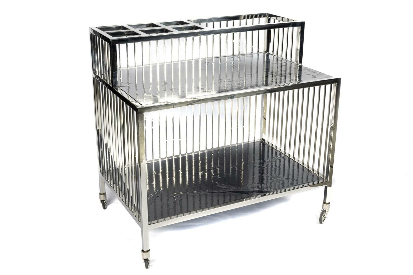 Mikasa Moor Siyah Camlı Gümüş Ayaklı Servis Arabası 80x51x77cm