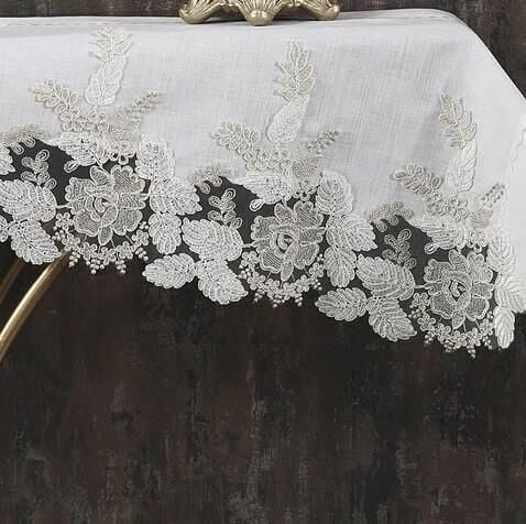 Nazik Home Floransa Dantelli Leke Tutmaz 5 Parça Salon Oda Takımı Krem Standart