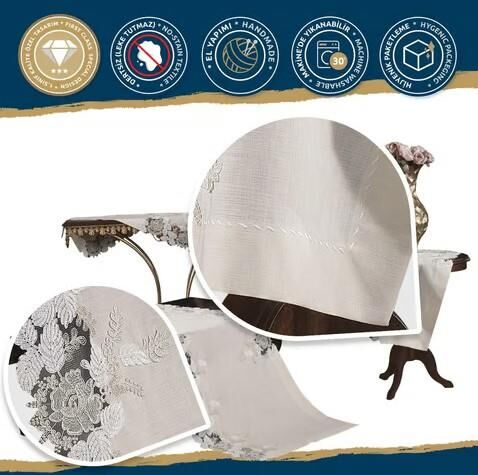 Nazik Home Floransa Dantelli Leke Tutmaz 5 Parça Salon Oda Takımı Krem Standart