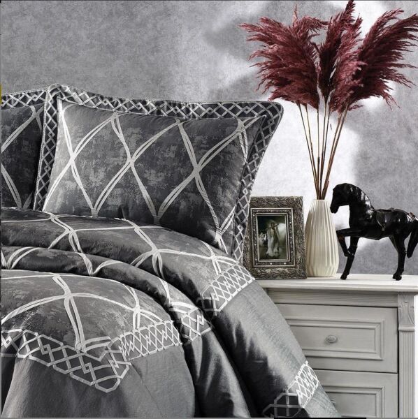 Nazik Home Jakar Desenli Montana Yatak Örtüsü Gri Çift Kişilik