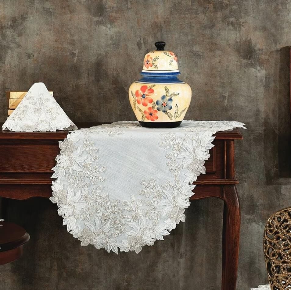 Nazik Home Serenita Dantelli Leke Tutmaz 5 Parça Salon Oda Takımı Krem Standart