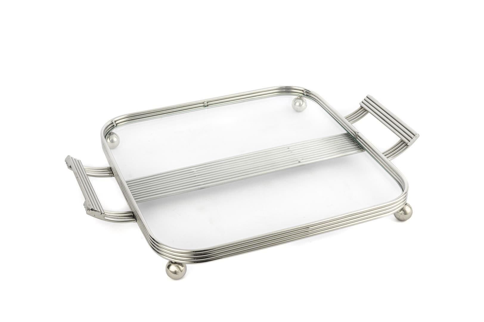 Mikasa Moor Gümüş Cam Metal Kulplu Tepsi 35x27cm