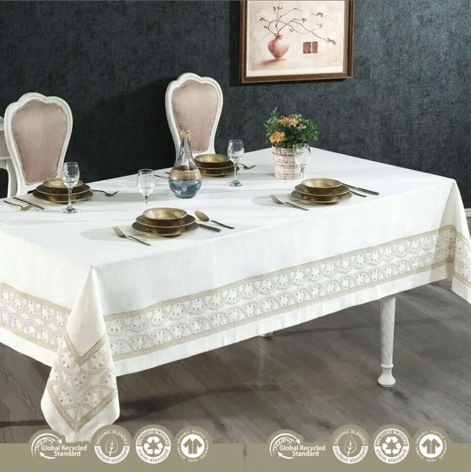 Nazik Home Perla Leke Tutmaz Dertsiz Masa Örtüsü Krem 160X260