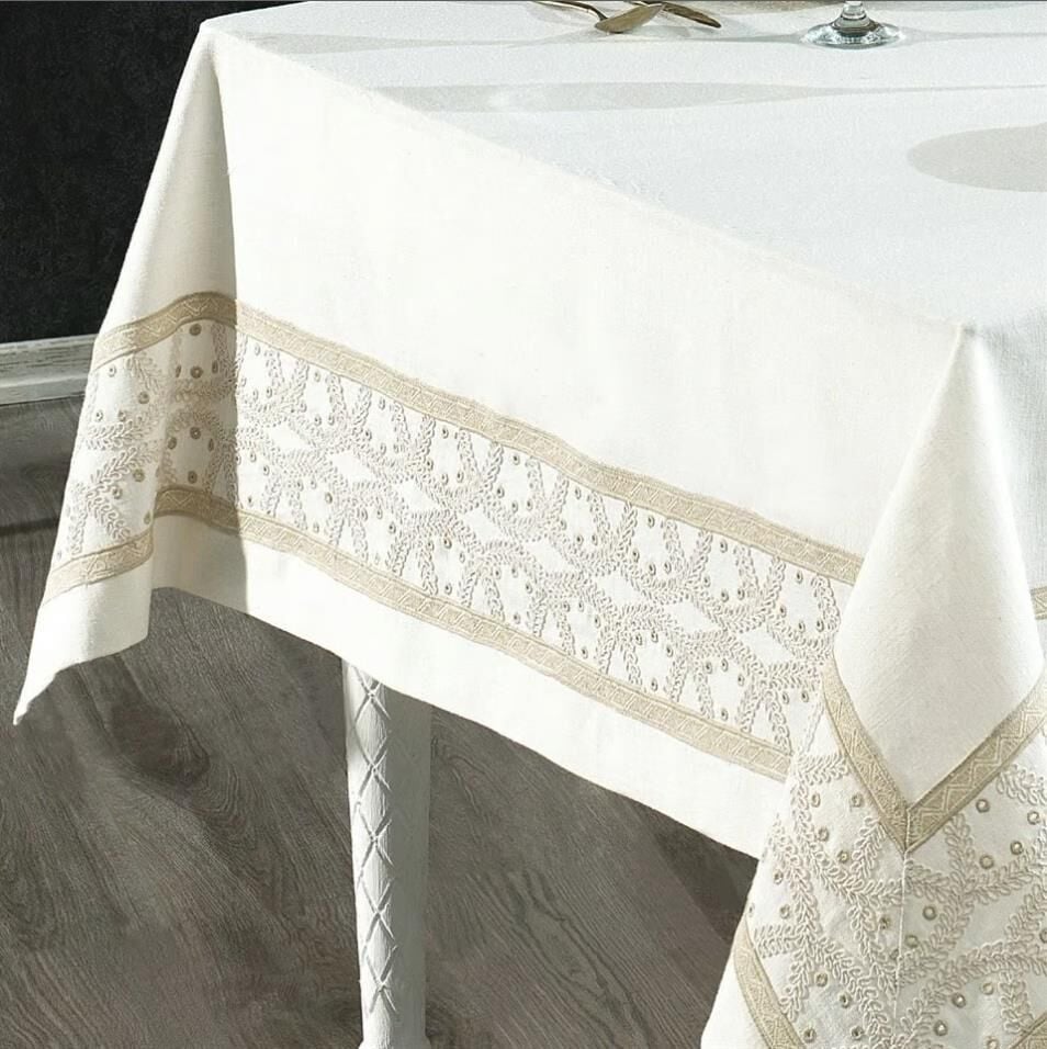 Nazik Home Perla Leke Tutmaz Dertsiz Masa Örtüsü Krem 160X260