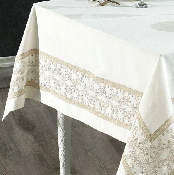 Nazik Home Perla Leke Tutmaz Dertsiz Masa Örtüsü Krem 160X260