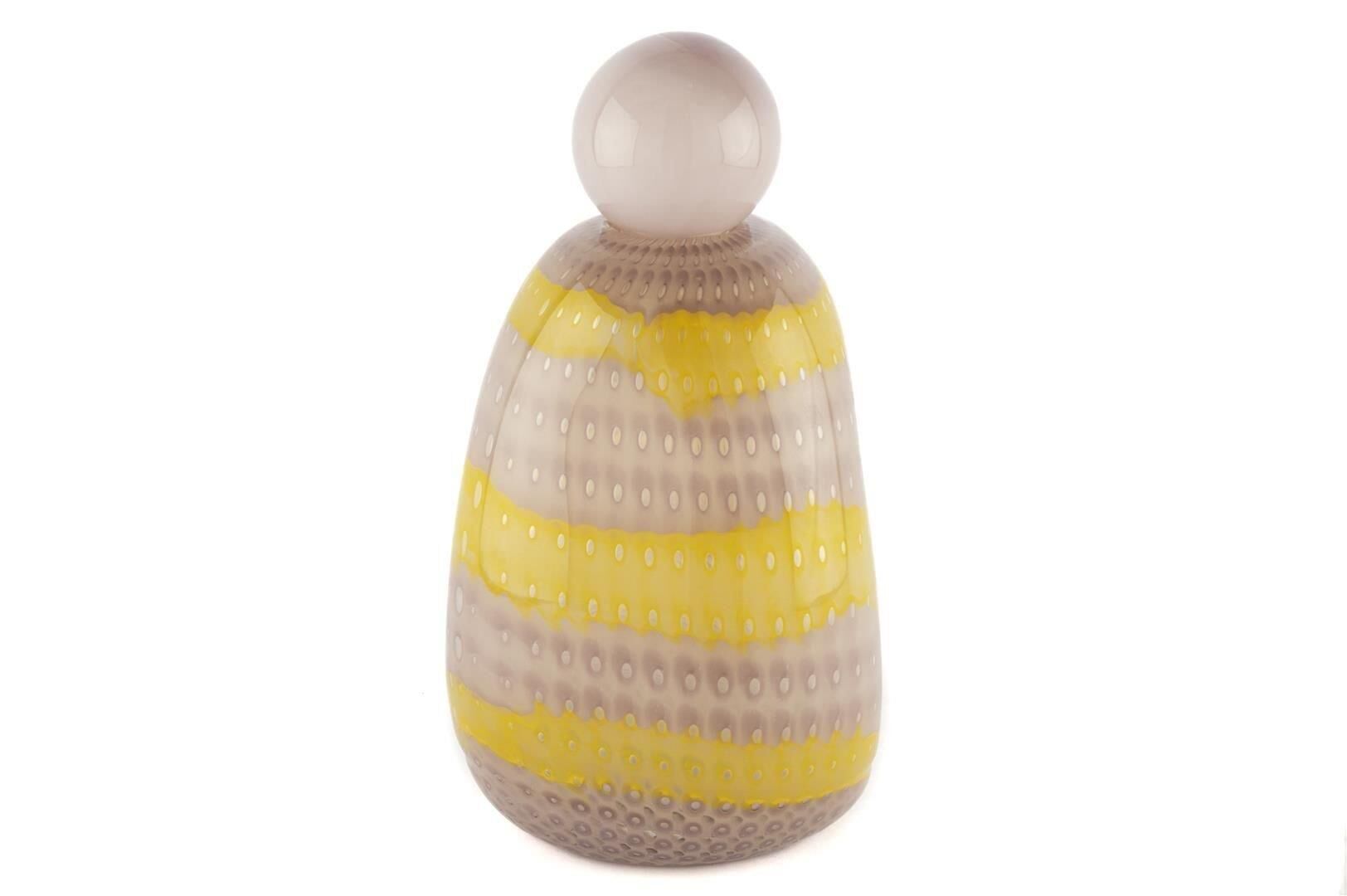 Mikasa Moor Lila Kapaklı Sarı Çizgili Cam Vazo 19x33cm